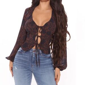 Elegant Navy and Brown Women's Top